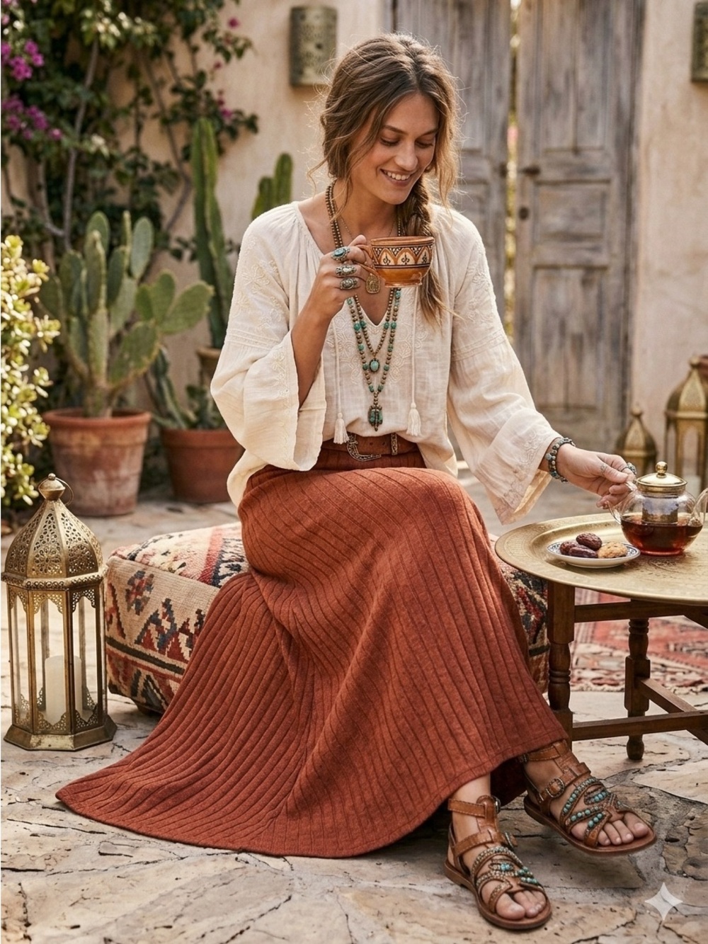 🌸Vintage Liz Claiborne Ribbed Knit Maxi Skirt - Rust Orange Wool Blend Sz L - Picture 2 of 6